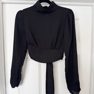 HYFVE Black Long Sleeve Crop Blouse